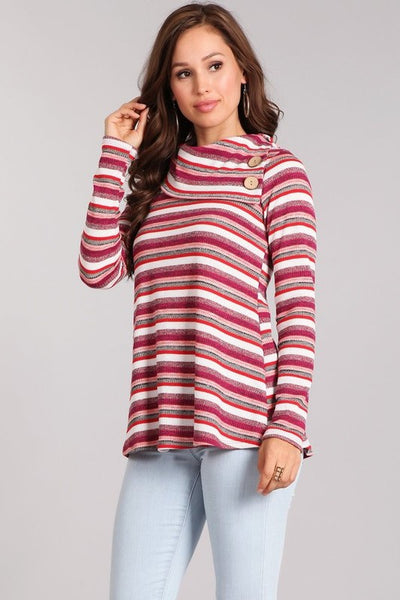 Size Medium Striped Knit Cowl Neck Top-Final Sale: No Returns/Exchanges