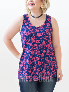 Size XXXL While Supplies Last: Agnes & Dora™ Essential Tank Navy Preppy Floral: Final Sale. No Returns Or Exchanges