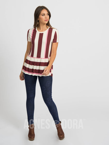 Size Small Agnes & Dora™ Relaxed Ruffle Tee Hello Fall Stripe:No Returns Or Exchanges