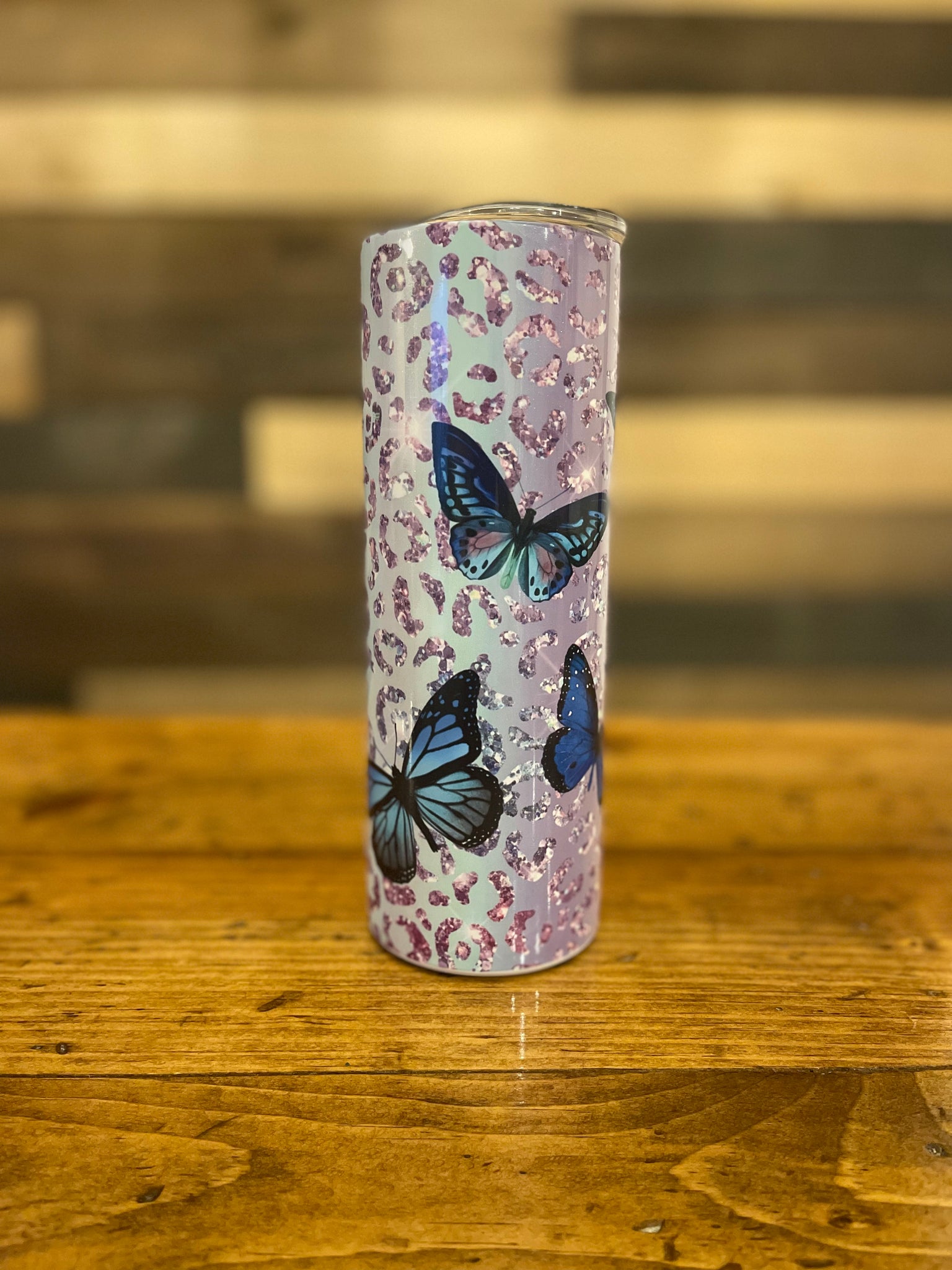 Rainbow Sparkle Butterfly 20oz Skinny Tumbler