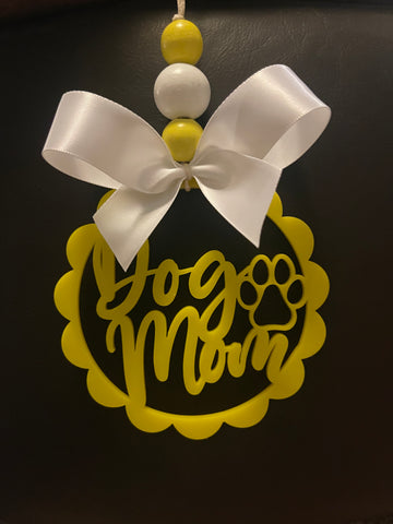 Dog Mom: White On Yellow Car Charm