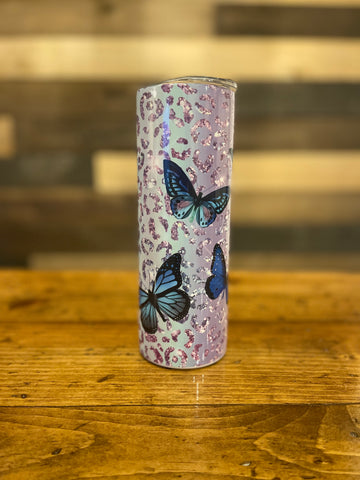 Rainbow Sparkle Butterfly 20oz Skinny Tumbler